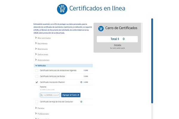certificado de inscripción online