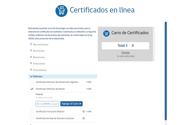 certificado de multas online