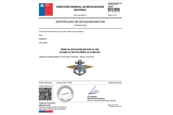 ejemplo de certificado de situación militar