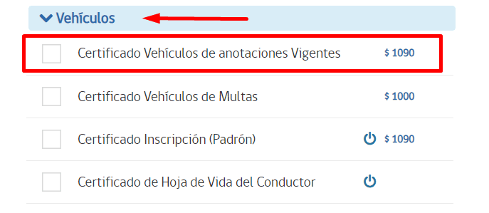Certificado vehículos de anotaciones vigentes